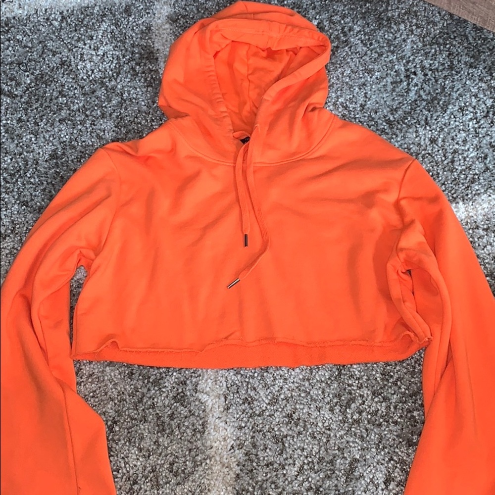 Orange Forever 21 Cropped Hoodie with Bell-Sleeves